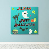 Halloween Blauwgroen en groen Canvas Afdruk (Insitu (Houten vloer))