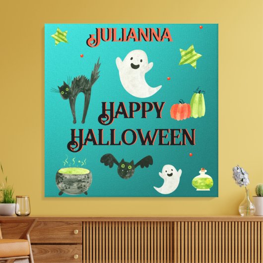 Halloween Blauwgroen en groen Canvas Afdruk (Insitu (Woonkamer))