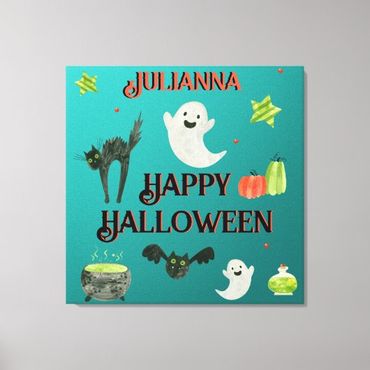 Halloween Blauwgroen en groen Canvas Afdruk (Voorkant)