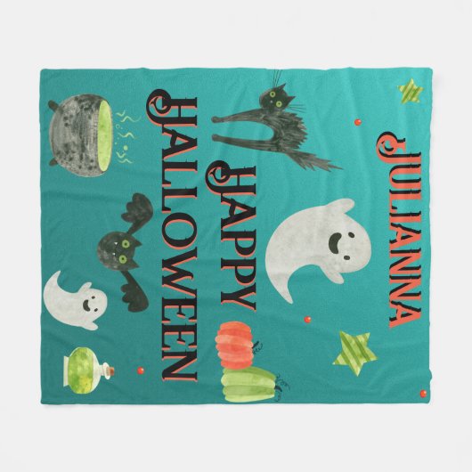 Halloween Blauwgroen en groen Fleece Deken (Voorkant (Horizontaal))