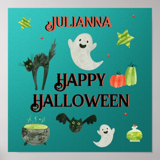 Halloween Blauwgroen en groen Poster (Voorkant)