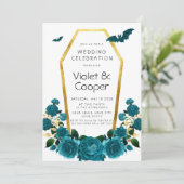 Halloween Blauwgroen Florals Gold Coffin Floral We Kaart (Staand voorkant)