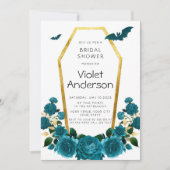 Halloween Blauwgroen Gold Coffin Florals Vrijgezel Kaart (Voorkant)