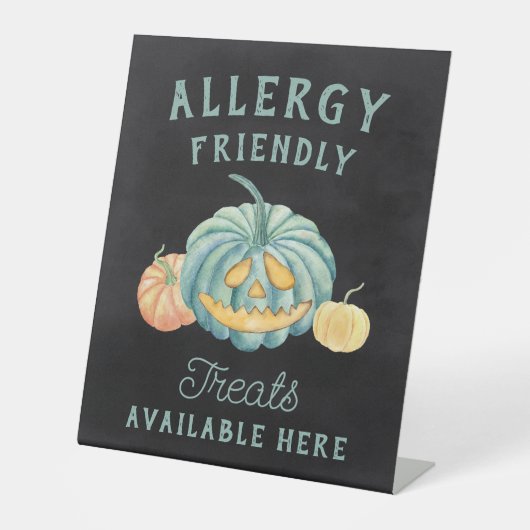 Halloween Blauwgroen pompoen Allergy-vriendelijke  Reclamebord Met Voetstuk (Voorkant)
