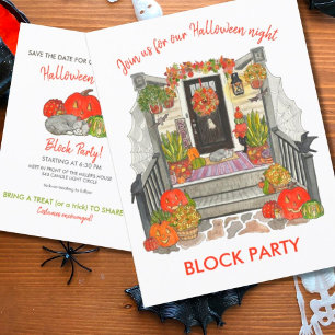 Halloween Block Party Aankondigingskaart
