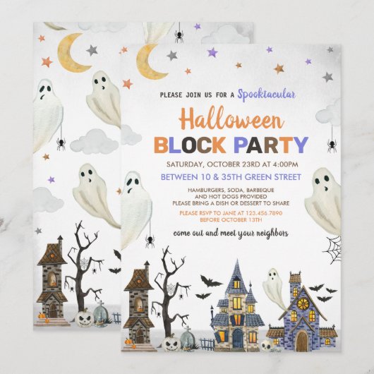 Halloween Block Party Kaart (Voorkant / Achterkant)