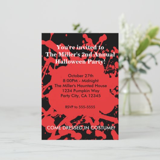 Halloween Bloed op Black Horror Party Uitnodiging (Staand voorkant)