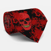 Halloween Bloederige Schedels Rood en Zwart Stropdas (Opgerold)
