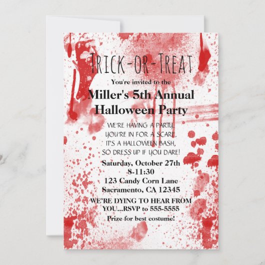 Halloween Bloedspatten Kostuumfeest Uitnodiging (Voorkant)