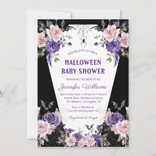 Halloween Bloemen rozen Gotisch Zwart baby shower Kaart (Voorkant)