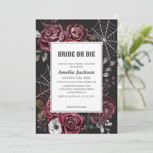 Halloween bloemengotische bruid of sterven vrijgez kaart (Staand voorkant)