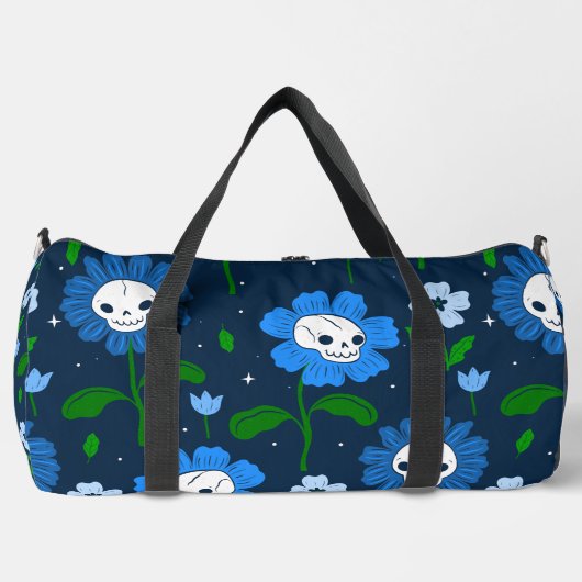 Halloween bloemenschedel bloemen blauw plunjezak (Voorkant)