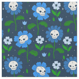 Halloween bloemenschedel bloemen blauw stof