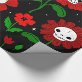 Halloween bloemenschedel bloemen rood cadeaupapier (Hoek)