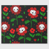 Halloween bloemenschedel bloemen rood cadeaupapier (Vlak)