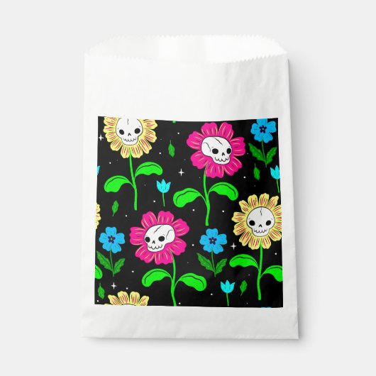 Halloween bloemenschedel bloemen zwart bedankzakje (Voorkant)