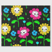 Halloween bloemenschedel bloemen zwart cadeaupapier (Vlak)