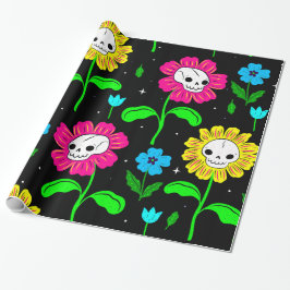 Halloween bloemenschedel bloemen zwart cadeaupapier
