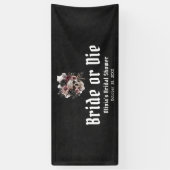 Halloween Bloemenschedel Bruid of Sterf Bruidsfees Spandoek (Verticaal)