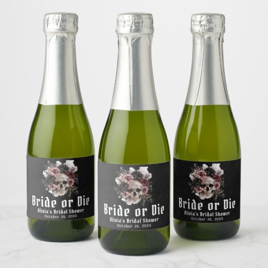 Halloween Bloemenschedel Bruid of Sterf Bruidsfees Sparkling Wijnetiket (Flessen)