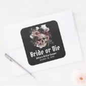 Halloween Bloemenschedel Bruid of Sterf Bruidsfees Vierkante Sticker (Envelop)