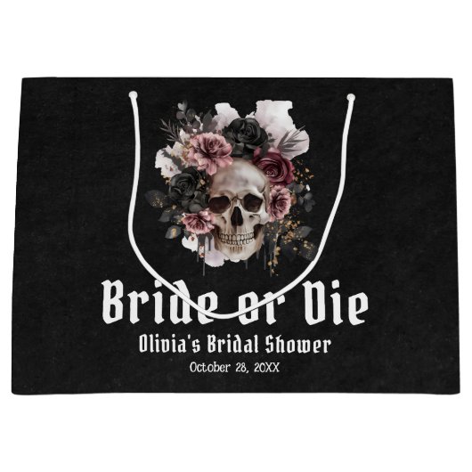 Halloween Bloemenschedel Bruid of Sterf Bruidsmeis Groot Cadeauzakje (Voorkant)