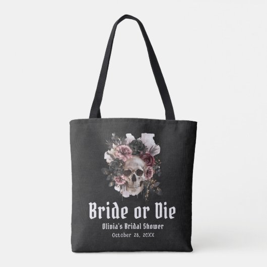 Halloween Bloemenschedel Bruid of Sterf Bruidsmeis Tote Bag (Achterkant)