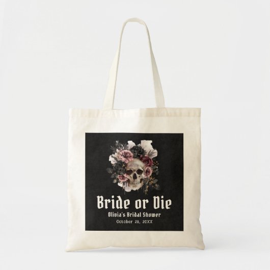 Halloween Bloemenschedel Bruid of Sterf Bruidsmeis Tote Bag (Voorkant)