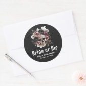 Halloween Bloemenschedel Bruid of Sterf Bruiloftsf Ronde Sticker (Envelop)