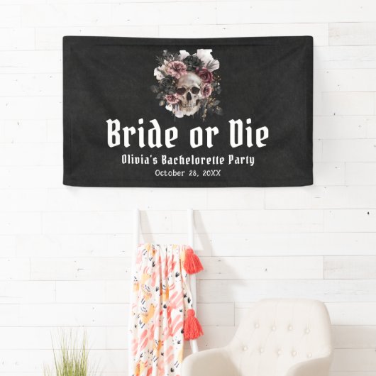 Halloween Bloemenschedel Bruid of Sterf vrijgezell Spandoek (Insitu)