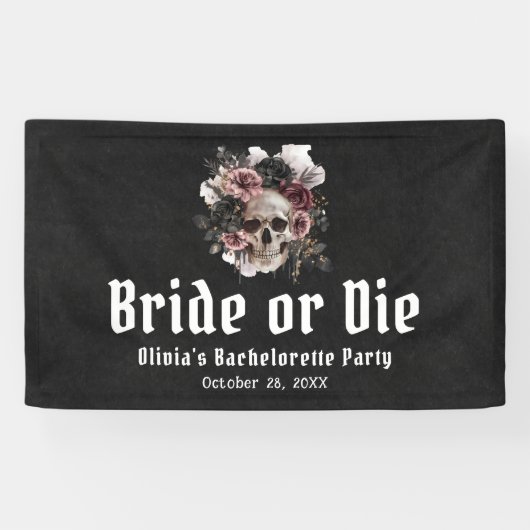 Halloween Bloemenschedel Bruid of Sterf vrijgezell Spandoek (Horizontaal)