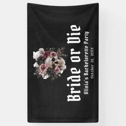 Halloween Bloemenschedel Bruid of Sterf vrijgezell Spandoek (Verticaal)