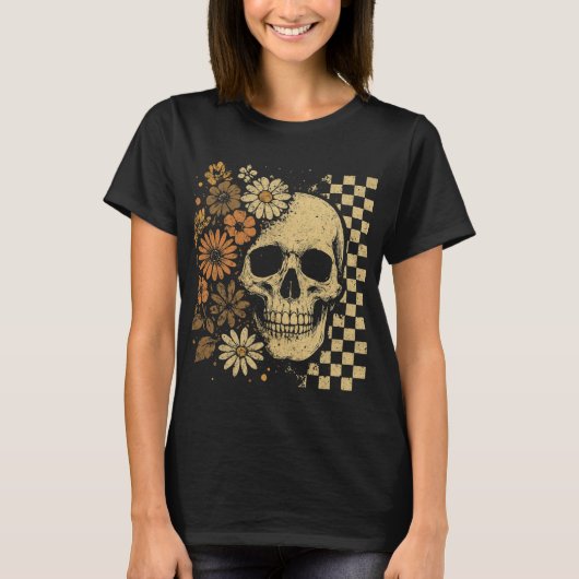 Halloween  Bloemenschedel T-shirt (Voorkant)
