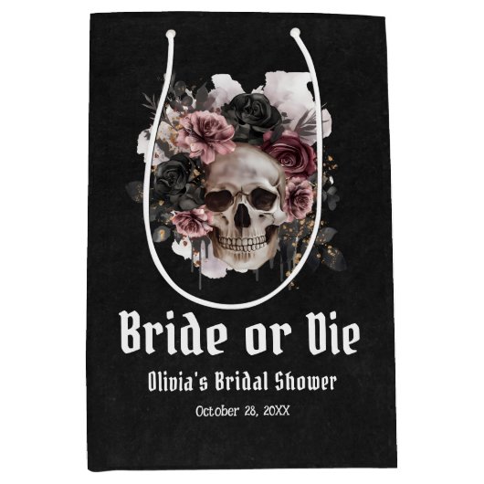 Halloween Bloemensier Skull Bruid of Sterf Bridal  Medium Cadeauzakje (Voorkant)