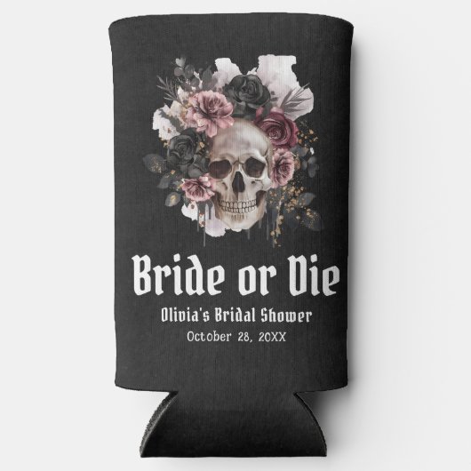 Halloween Bloemenskelet Bruid of Sterf Bruidsmeube Seltzer Blikjeskoeler (Voorkant)