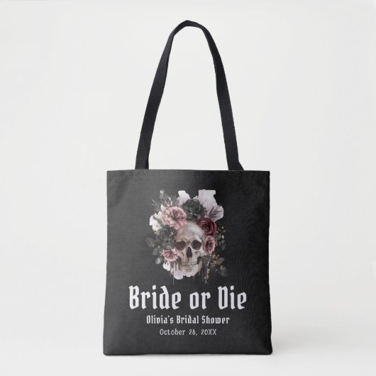 Halloween Bloemenskelet Bruid of Sterf Bruidsmeube Tote Bag (Voorkant)