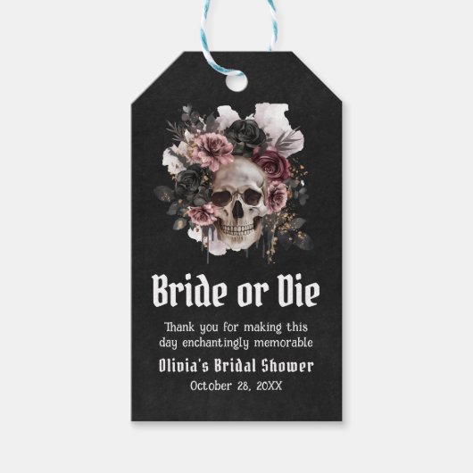 Halloween Bloemenskelet Bruid of Sterf Bruiloftsfe Cadeaulabel (Voorkant)