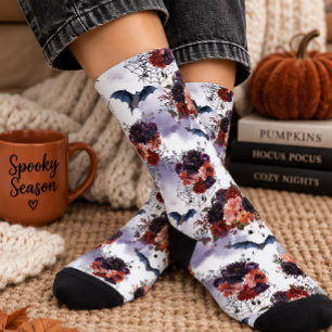 Halloween Bloemenvleermuis Waterverf Sokken
