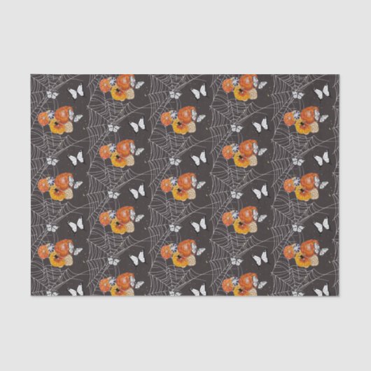 Halloween Bloemenvlinder Spinnenweb Grijs Sinaasap Tissuepapier (Voorkant)