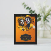 Halloween bloemige pet en make-up karikatuur paar briefkaart (Staand voorkant)