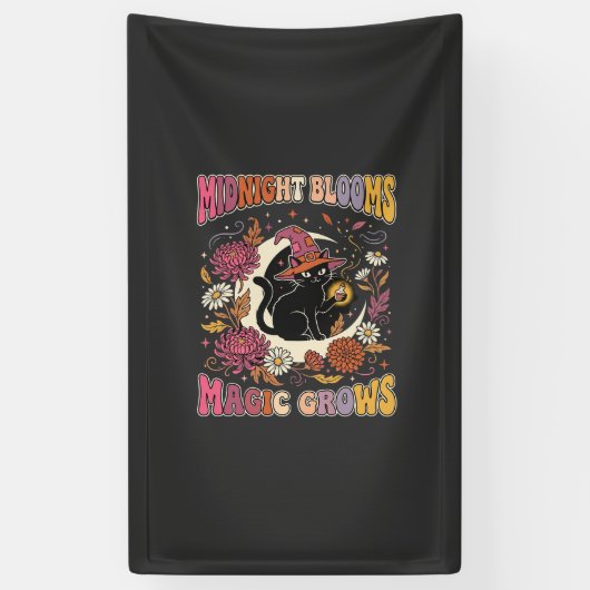 Halloween Bloemrijke Heks Kat Magie Spandoek (Verticaal)