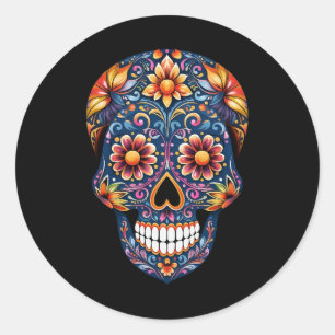 Halloween Bloemrijke Suiker Schedel Ronde Sticker