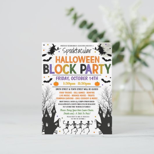 Halloween Blokpartij uitnodigt Briefkaart (Staand voorkant)