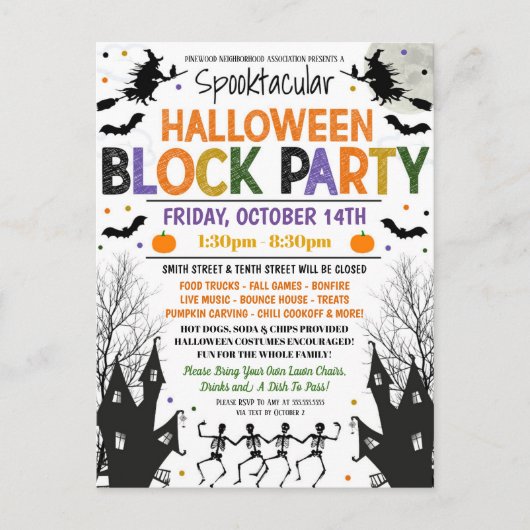 Halloween Blokpartij uitnodigt Briefkaart (Voorkant)