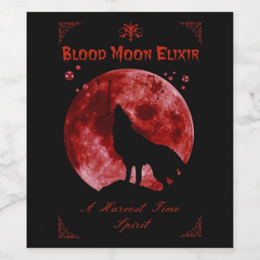 Halloween Blood Moon Wolf Wijn Etiket (Enkel label)