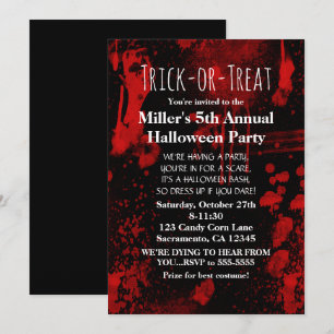 Halloween Blood Spletters Costume Party Invitation Kaart