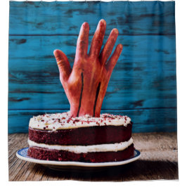 Halloween Bloody Hand in Cake Shower Curtain Douchegordijn