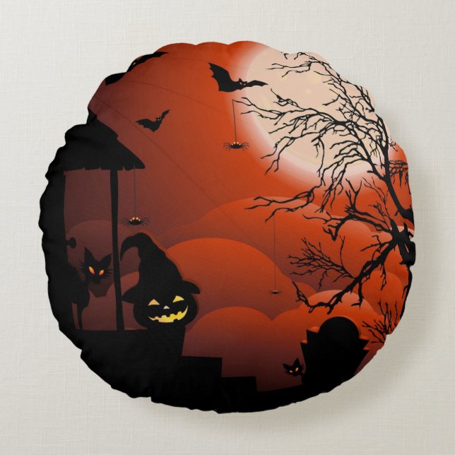 Halloween Bloody Moonlight Nightmare Rond Kussen (Voorkant)