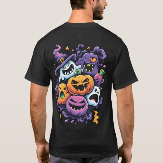 Halloween Blue and Yellow Pumpkin T-Shirt (Achterkant)