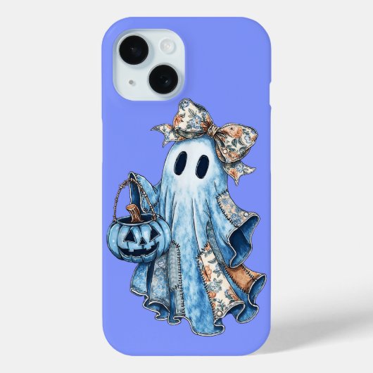 Halloween Blue Denim Boo Ghost Floral Coquette Bow Case-Mate iPhone Case (Achterkant)